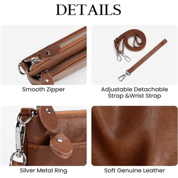 Womens Leather Wristlet Clutch Wallet Crossbody Bag Small Shoulder Handbag RFID - Picture 6 of 7